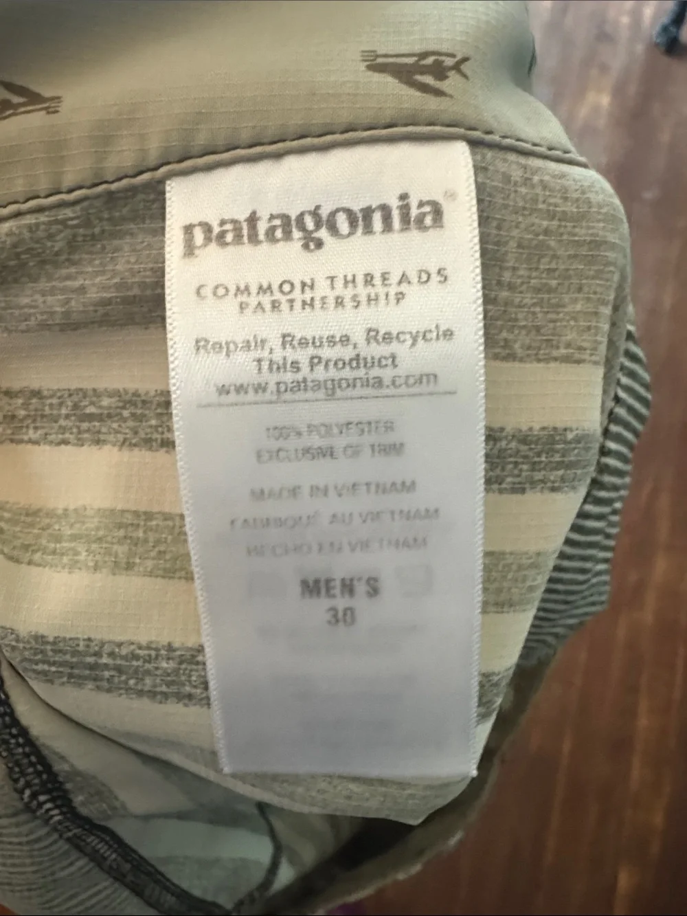 Patagonia Olive Gray Striped Men's Board Shorts
